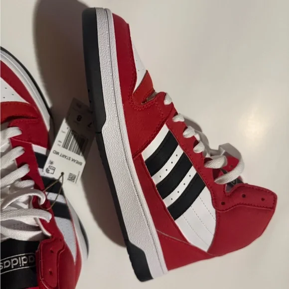 Adidas Red and White Sneakers with Black Stripes - Picture 6 of 7